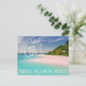 Tropical Beach Wedding Briefmarke Logo Save the Da Ankündigungspostkarte (Stehend Vorderseite)