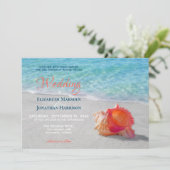 Tropical Beach Wedding Coral Seashell Modern Einladung (Stehend Vorderseite)