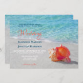Tropical Beach Wedding Coral Seashell Modern Einladung (Vorne/Hinten)