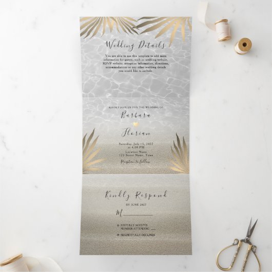 Tropical Beach Wedding Dreifach Einladung (Innenseite)