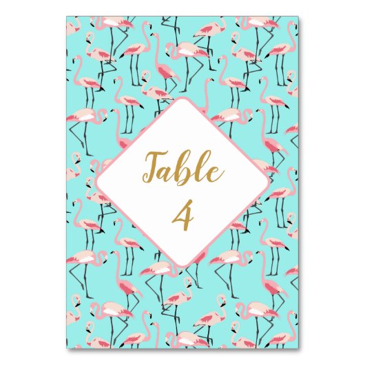 Tropical Beach Wedding Flamingo Blau und Pink Tischnummer (Vorderseite)