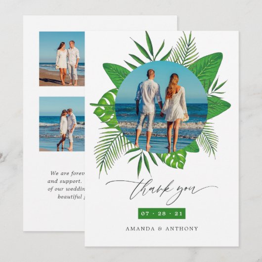 Tropical Beach Wedding Foto Collage Dankeskarte (Vorne/Hinten)