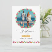 Tropical Beach Wedding Foto Collage Dankeskarte (Stehend Vorderseite)