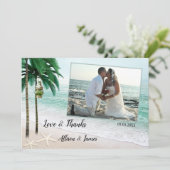 Tropical Beach Wedding Foto Danke Karte (Stehend Vorderseite)