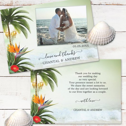 Tropical Beach Wedding Foto Danke Karte