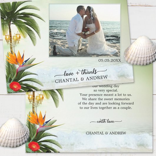 Tropical Beach Wedding Foto Danke Karte