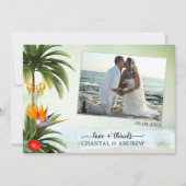 Tropical Beach Wedding Foto Danke Karte (Vorderseite)