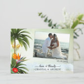 Tropical Beach Wedding Foto Danke Karte (Stehend Vorderseite)
