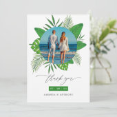 Tropical Beach Wedding Foto Dankeskarte (Stehend Vorderseite)