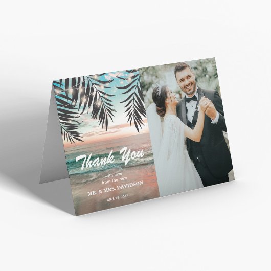 Tropical Beach Wedding Foto Dankeskarte