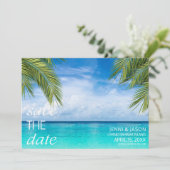 Tropical Beach Wedding Foto Save the Date (Stehend Vorderseite)