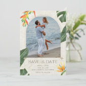Tropical Beach Wedding Foto Save The Date (Stehend Vorderseite)