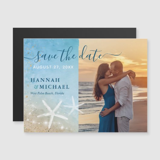 Tropical Beach Wedding Foto Save the Date Magneteinladung (Vorne/Hinten)