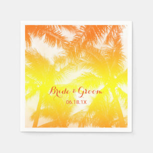 Tropical Beach Wedding Golden Palm Trees Serviette