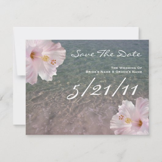 Tropical Beach Wedding Hibiskus Save the Date (Vorderseite)
