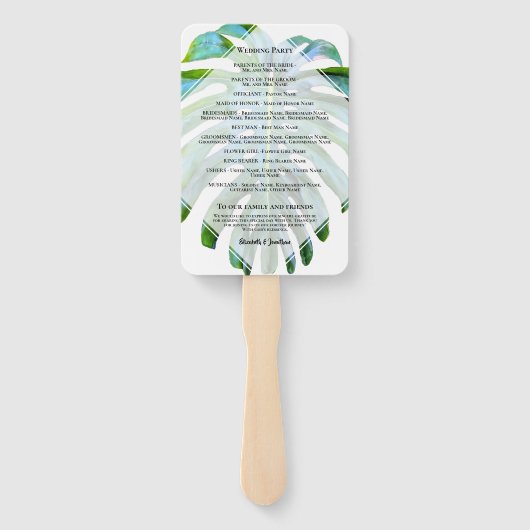 Tropical Beach Wedding Leaf Muster Fächer (Rückseite)