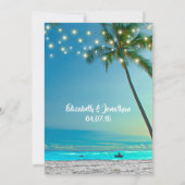 Tropical Beach Wedding Palms String Lights Modern Einladung (Rückseite)
