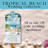 Tropical Beach Wedding QR Code Aqua All In One Einladung