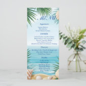 Tropical Beach Wedding Reception Menu Card Menükarte (Stehend Vorderseite)