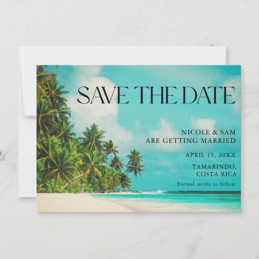 Tropical Beach Wedding rettet die Termine Save The Date (Vorderseite)