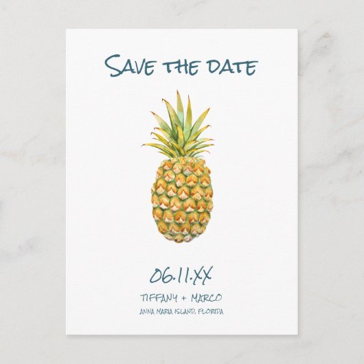 Tropical Beach Wedding Save the Date Ankündigungspostkarte (Vorderseite)