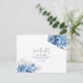 Tropical Beach Wedding Save the Date Ankündigungspostkarte (Stehend Vorderseite)