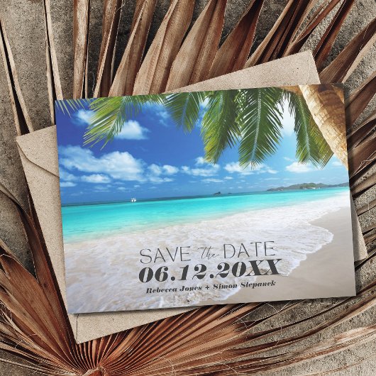 Tropical Beach Wedding Save the Date Ankündigungspostkarte