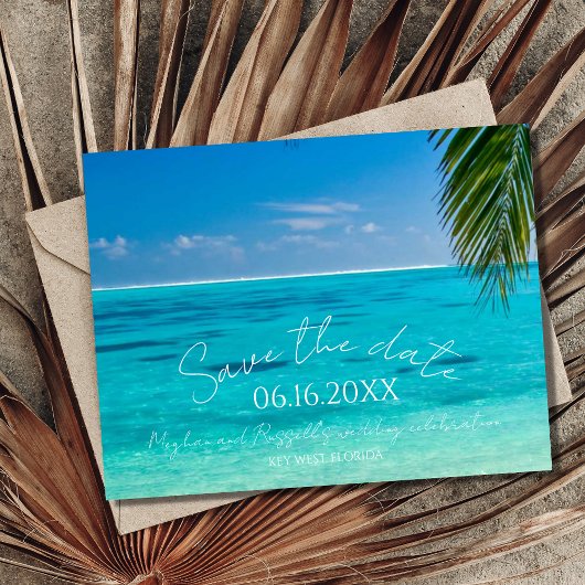 Tropical Beach Wedding Save the Date Ankündigungspostkarte