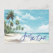 Tropical Beach Wedding Save the Date  Ankündigungspostkarte (Vorderseite)