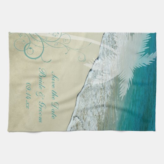 Tropical Beach Wedding Save the Date Handtuch (Horizontal)
