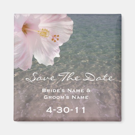 Tropical Beach Wedding Save the Date - Hibiskus Magnet (Vorne)
