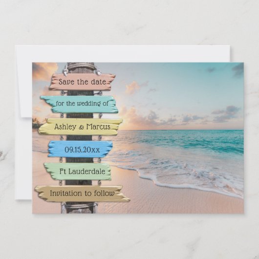 Tropical Beach Wedding Save the Date Karte (Vorderseite)