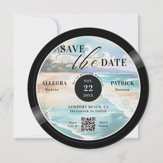 Tropical Beach Wedding Save the Date Music Liebe Q (Vorderseite)