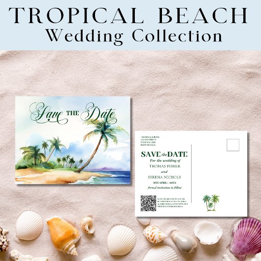 Tropical Beach Wedding Save the Date Postcard Postkarte
