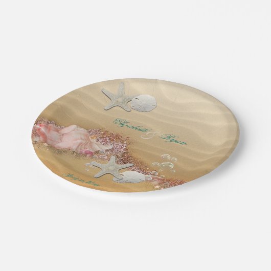 Tropical, Beach Wedding, Starfish, Lace, Perlen, Pappteller (Schrägansicht)