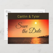 Tropical Beach Wedding Sunset Save the Date Ankündigungspostkarte (Vorne/Hinten)