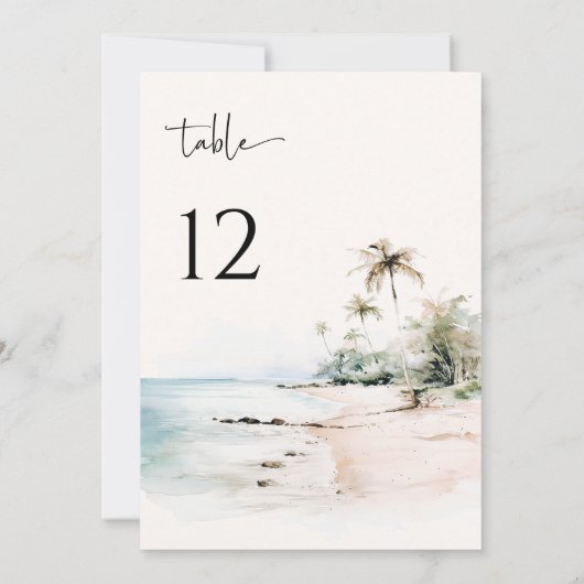 Tropical Beach Wedding Tischnummer Card (Rückseite)