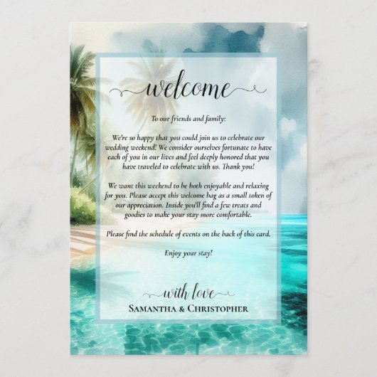 Tropical Beach Wedding Welcome & Itinerary Programm (Vorderseite)