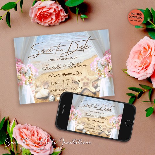 Tropical Beach Wedfish Save the Date Card