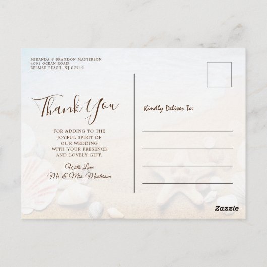 Tropical Beach Wedfish Vielen Dank Postkarte (Rückseite)