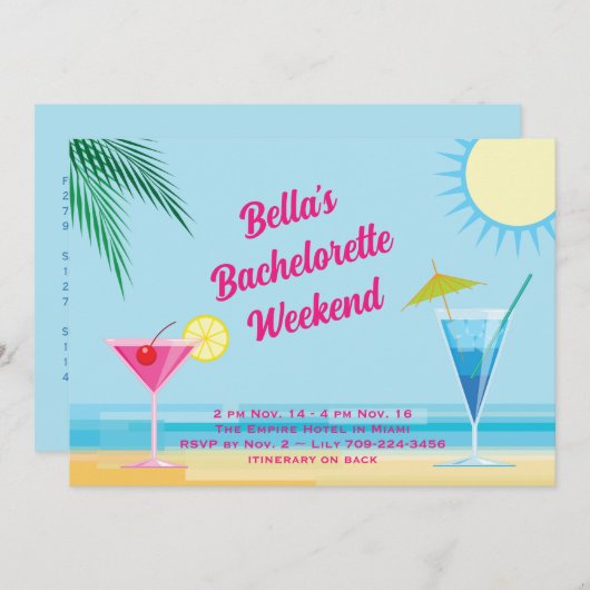 Tropical Beach Weekend Bachelorette Einladung (Vorne/Hinten)