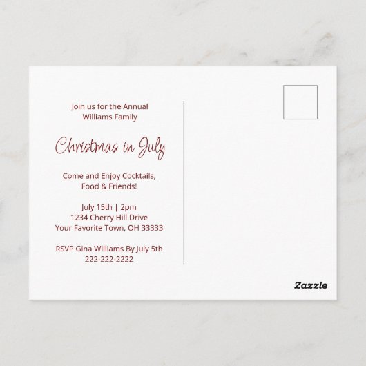 Tropical Beach Weihnachten im Juli Party Einladung Postkarte (Rückseite)