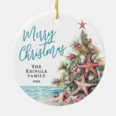 Tropical Beach Weihnachten Keramik Ornament (Hinten)