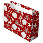 Tropical Beach Weihnachten Roter Sand Dollar Starf Große Geschenktüte (Vorderseite Schrägansicht)