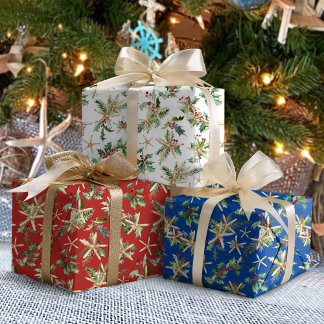 Tropical Beach Weihnachten Starfish und Holly Geschenkpapier Set