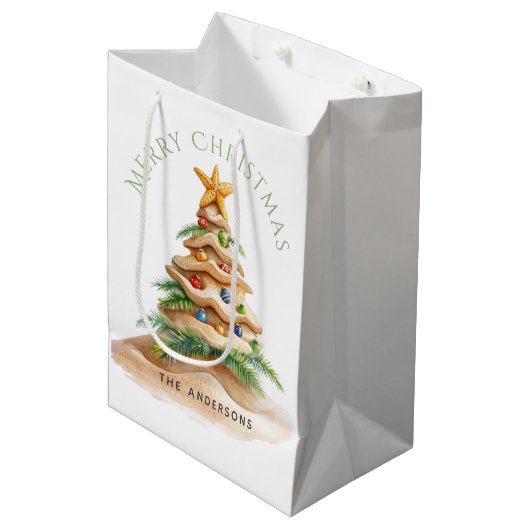 Tropical Beach Weihnachtsbaum Mittlere Geschenktüte (Vorderseite Schrägansicht)