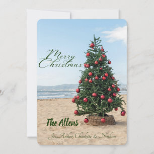 Tropical Beach Weihnachtsbaum  Urlaubskarte Feiertagskarte
