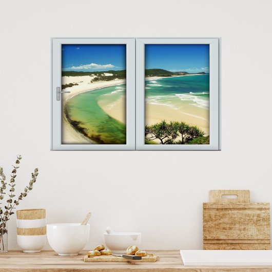 Tropical Beach White 2 Pane Window Illusion Poster (Küche)
