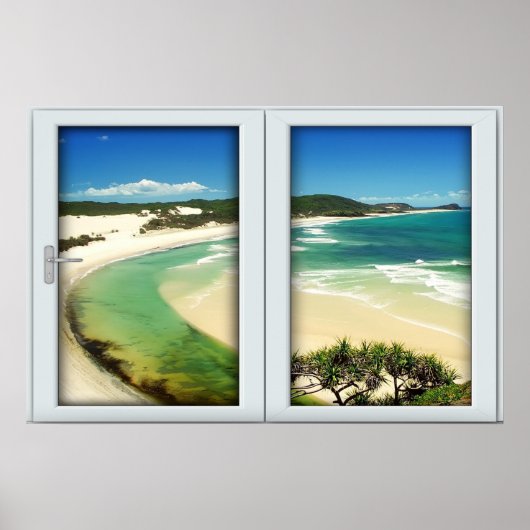 Tropical Beach White 2 Pane Window Illusion Poster (Vorne)