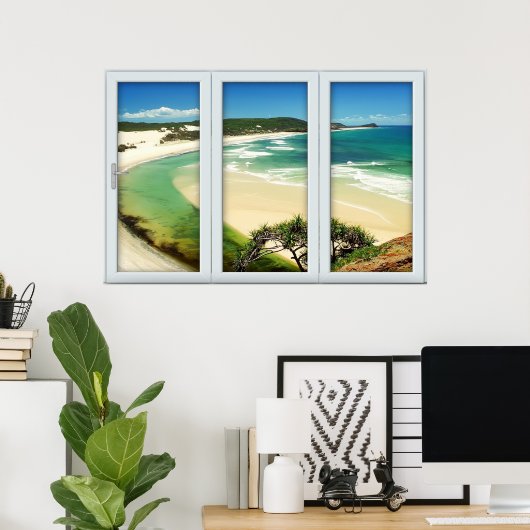 Tropical Beach White 3 Pane Window Illusion Poster (Heimbüro)
